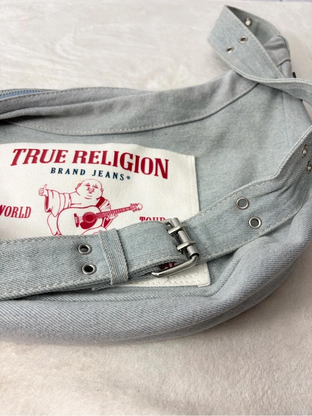 True Religion Buddha Pocket Denim HOBO in blue Crossbody bag